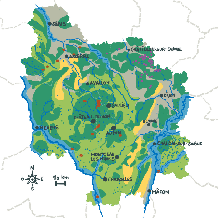 Carte des milieux naturels de Bourgogne